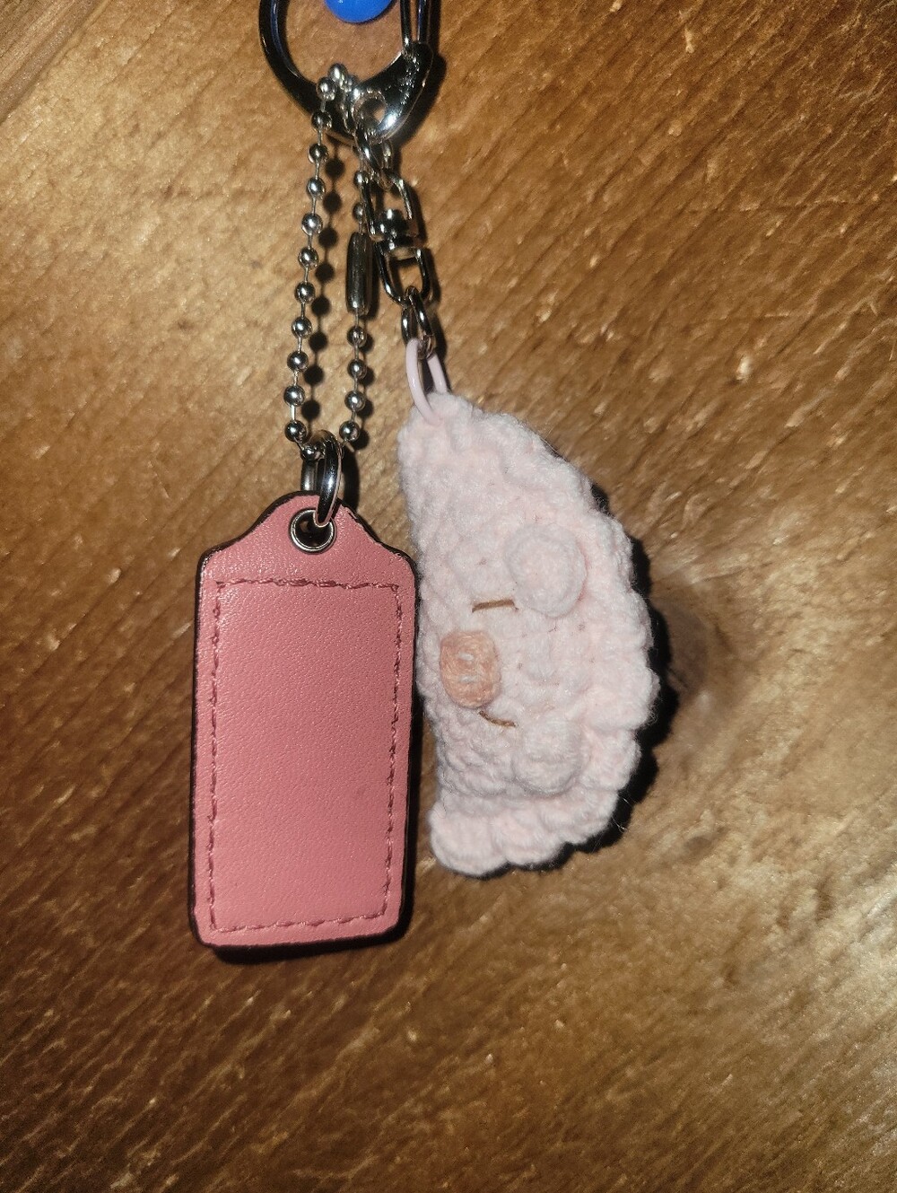 Coach Pink Leather Hangtag with Handmade Crochet Pig Charm - Picture 2 of 2